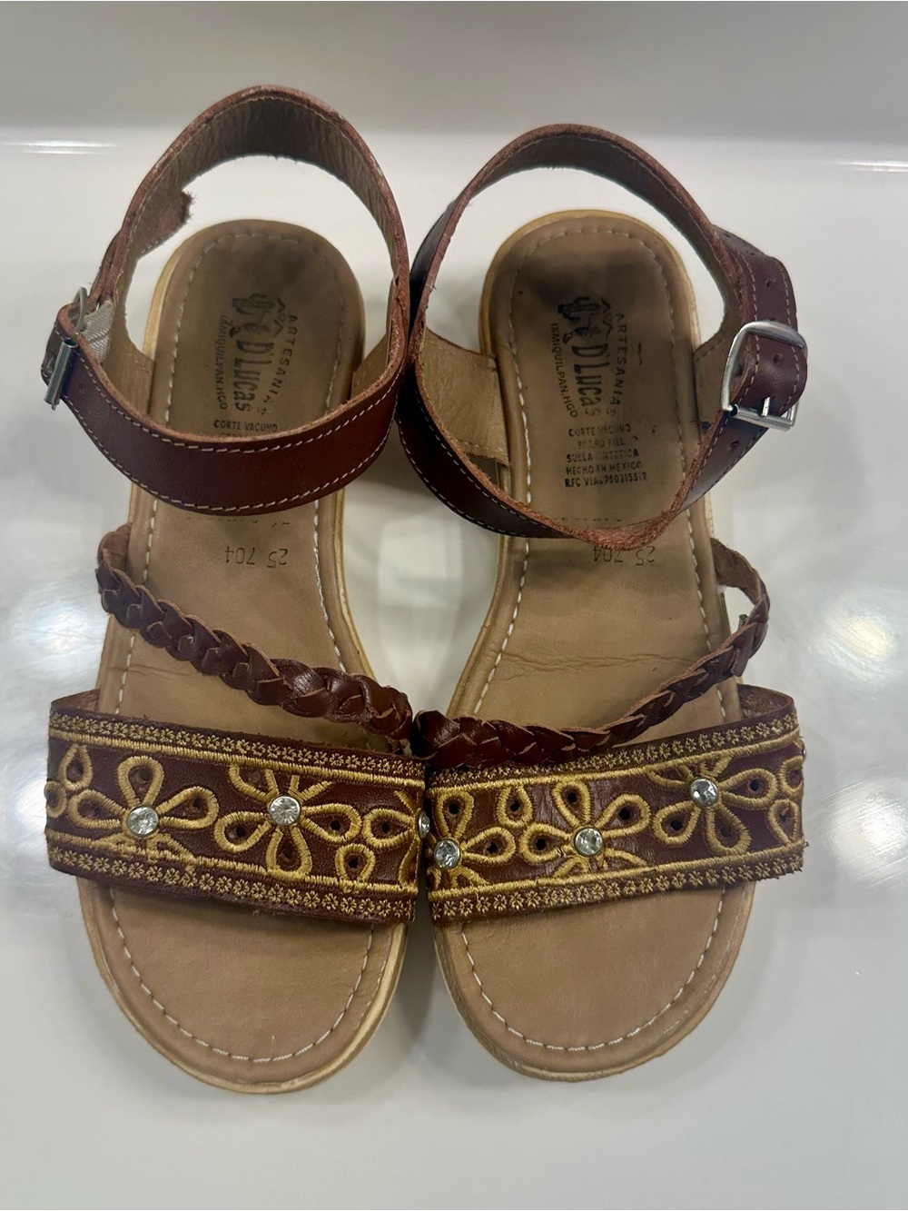 Artesanias D’Lucas Leather Huarache Sandals Size 25 / US 8 Embroidered Boho